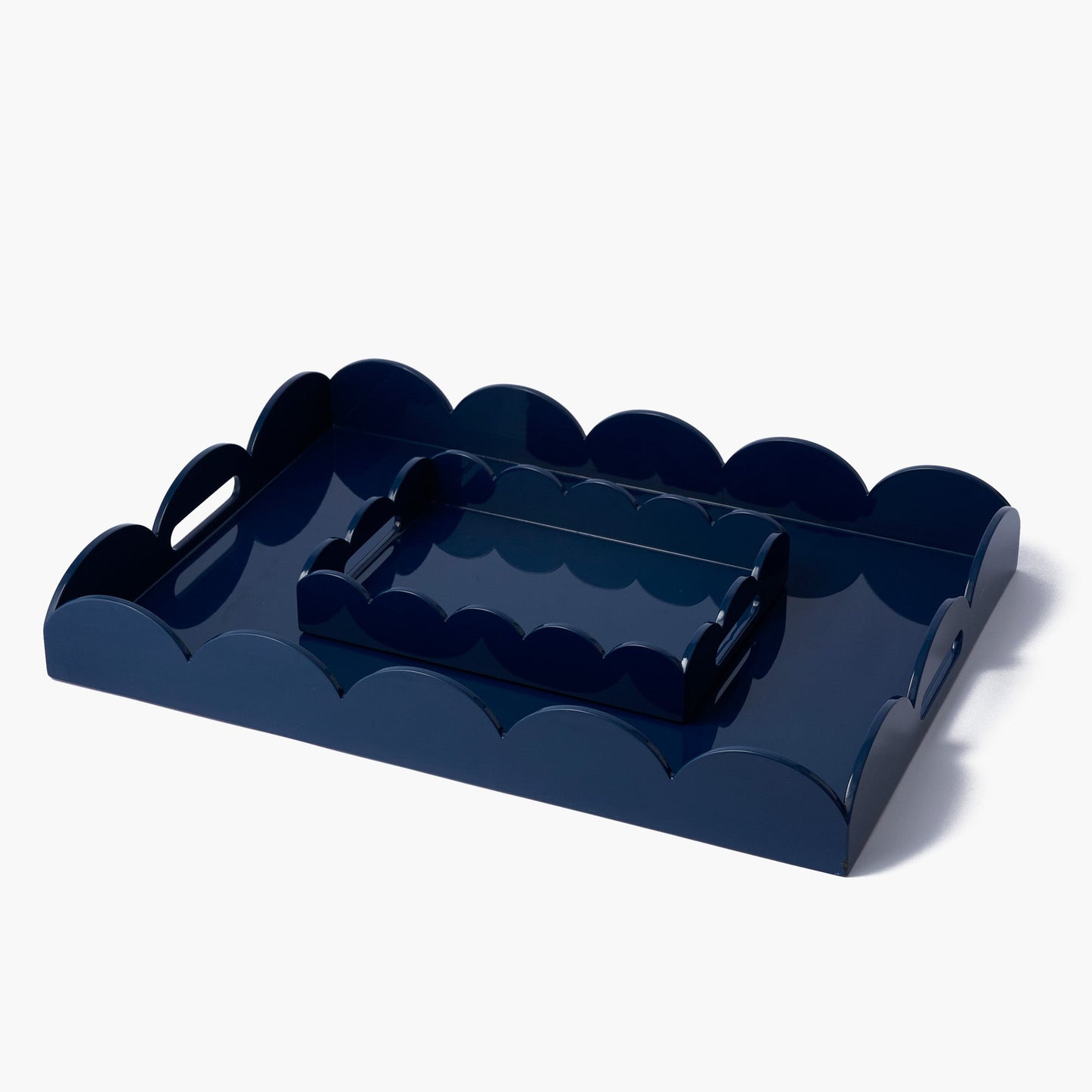Navy Blue Small Scalloped Lacquer Tray