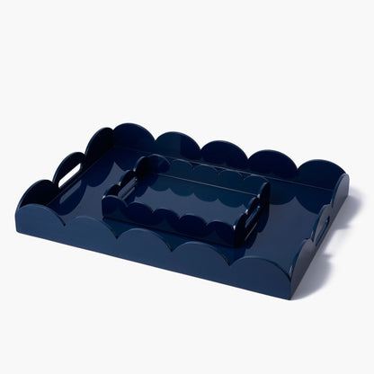 Navy Blue Small Scalloped Lacquer Tray
