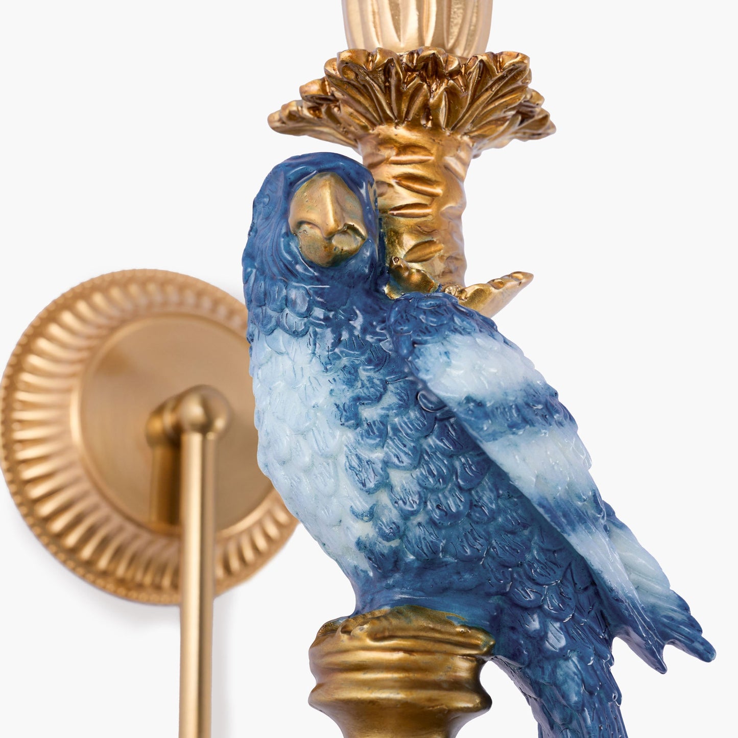 Pair of Blue Parrot Rechargeable Wall Lights with Soft Blue Frilled Silk Shades (18cm)