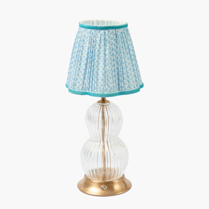 Glass Bardot Rechargeable Lamp with Soft Blue Lotus Shade (18cm)