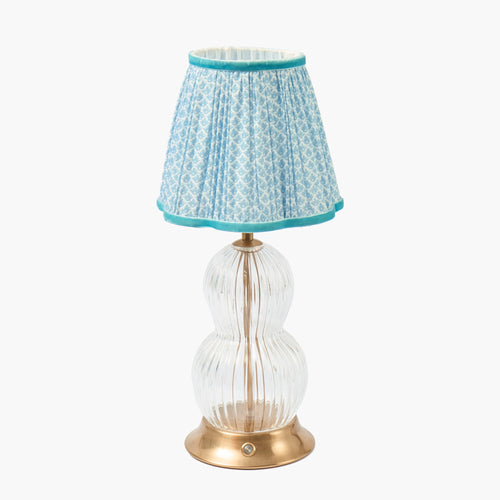 Glass Bardot Rechargeable Lamp with Soft Blue Lotus Shade (18cm)