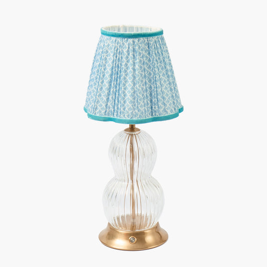Glass Bardot Rechargeable Lamp with Soft Blue Lotus Shade (18cm)