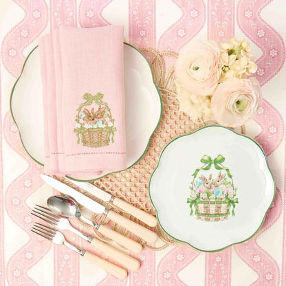 Bunnies in Basket Embroidered Linen Napkins (Set of 4)