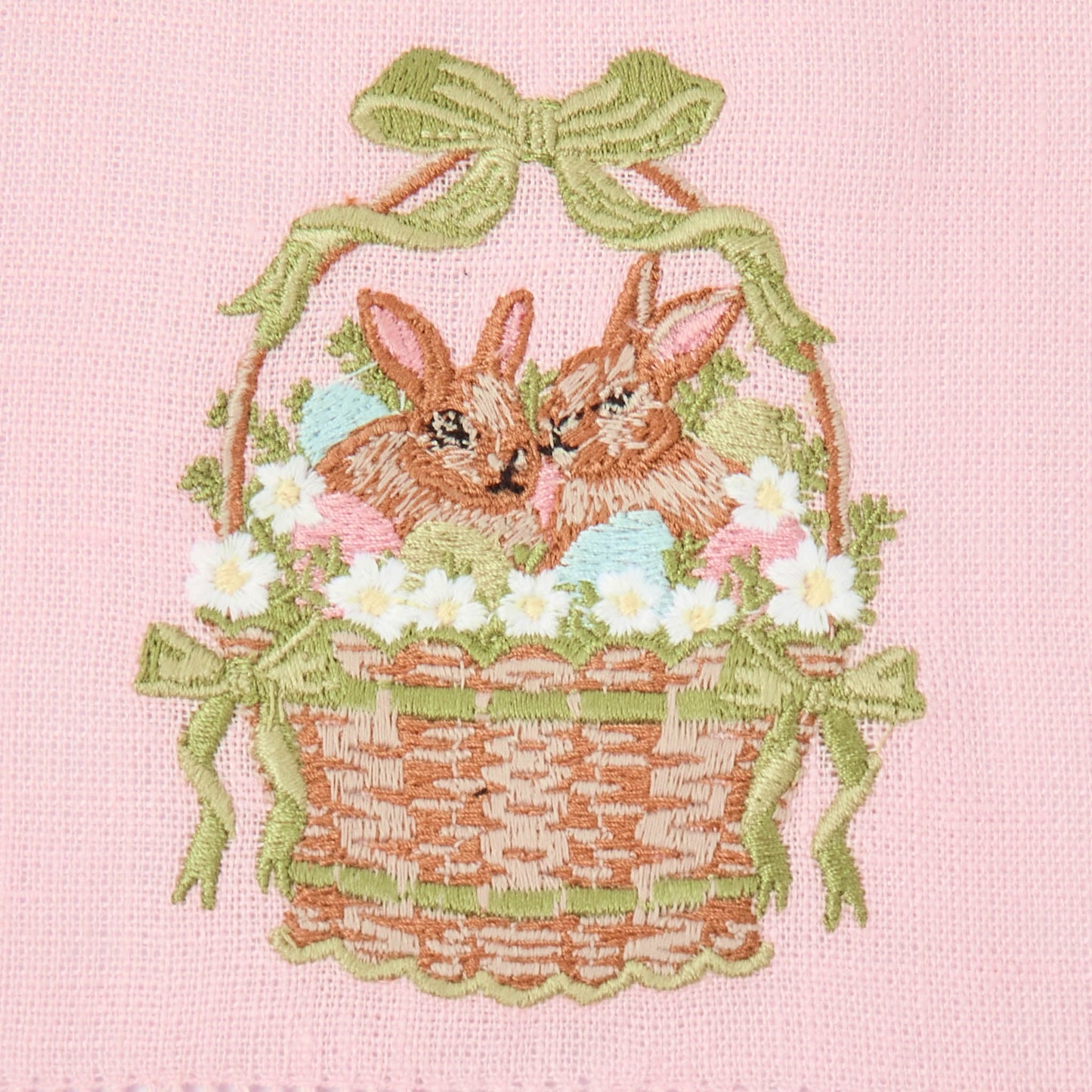 Bunnies in Basket Embroidered Linen Napkins (Set of 4)