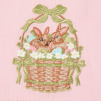 Bunnies in Basket Embroidered Linen Napkins (Set of 4)