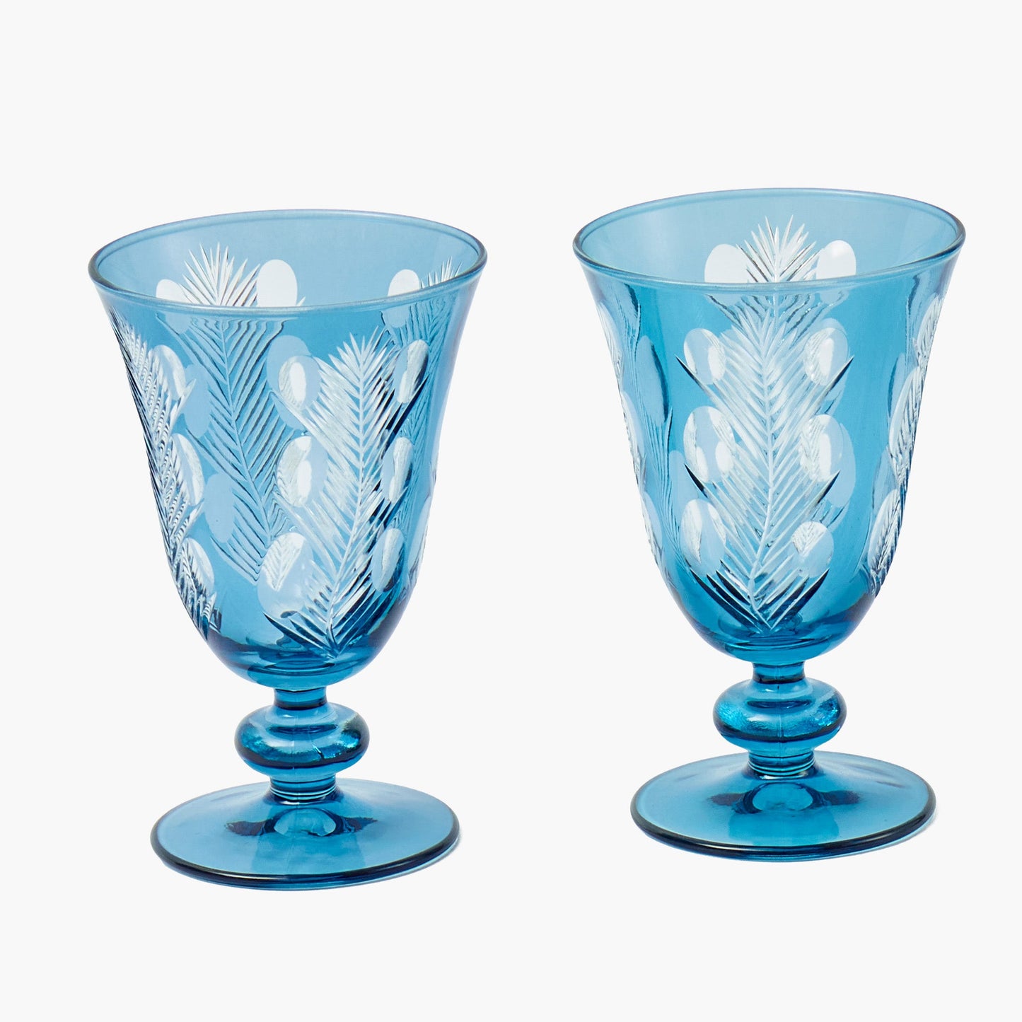 Blue Fern Engraved Wine Glasses (Set of 4)