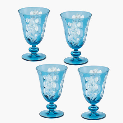 Blue Fern Engraved Wine Glasses (Set of 4)