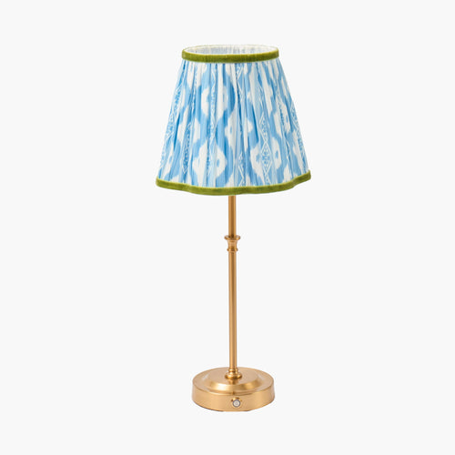 Edie Rechargeable Lamp with Blue & Green Ikat Shade (18cm)