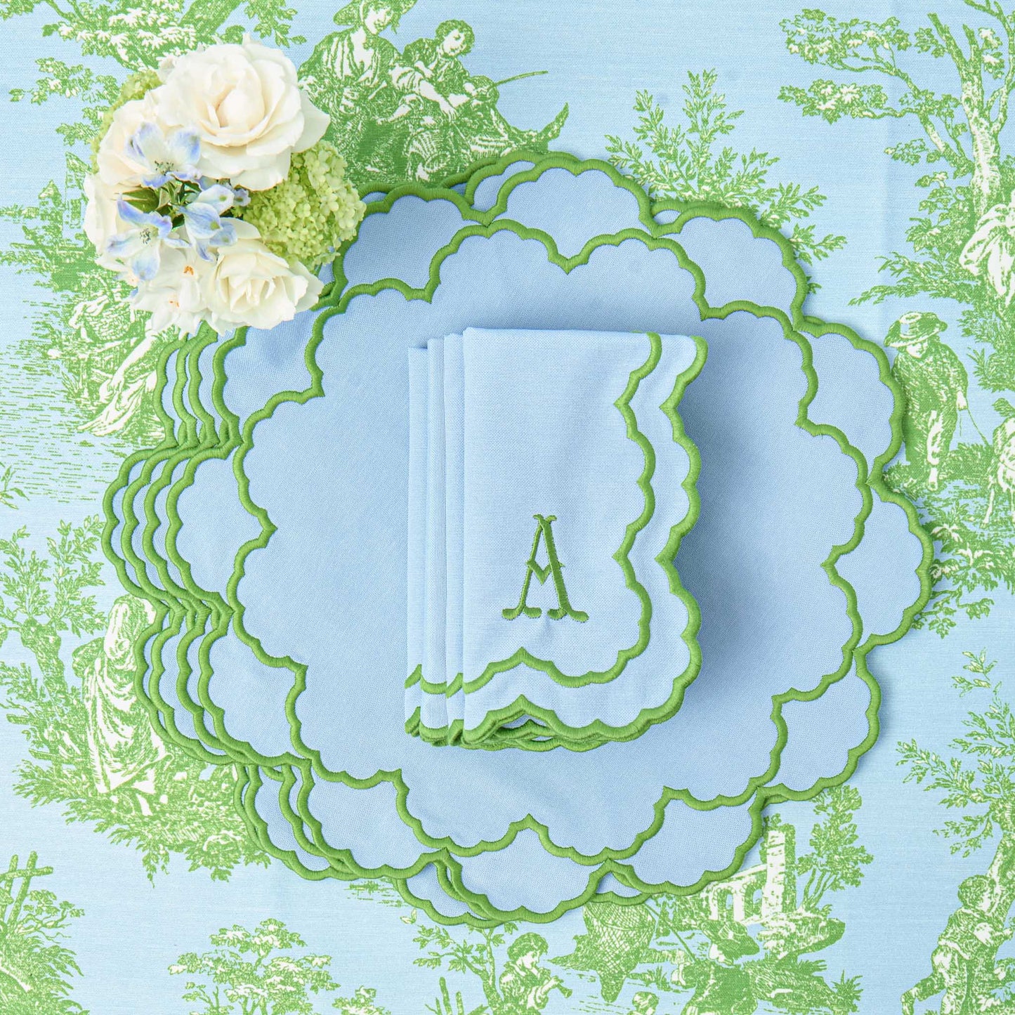 Blue & Green Lily Placemats & Napkins (Set of 4)