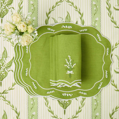 Green Lily of the Valley Eloise Linen Placemats & Napkins (Set of 4)