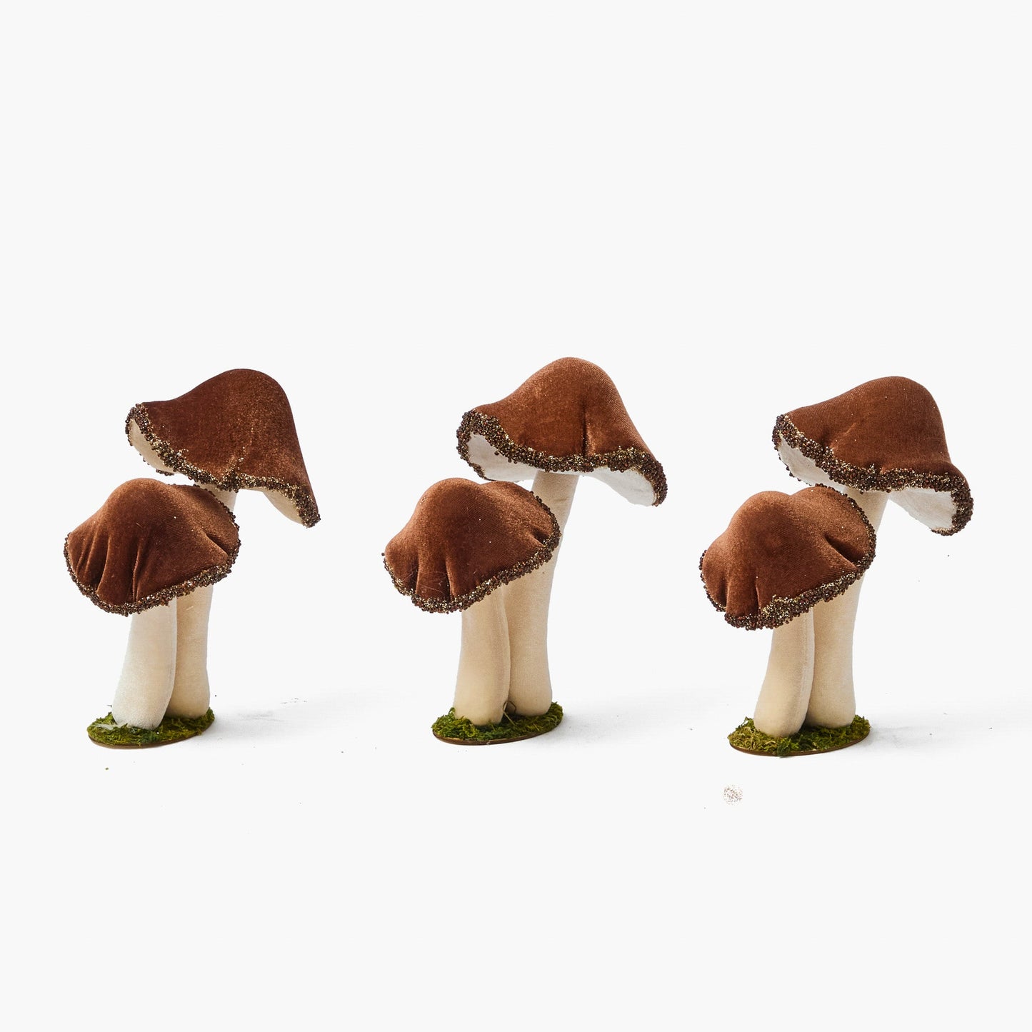Chocolate Beaded Velvet Mushrooms (Set of 3)