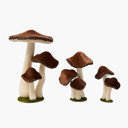 Tall Chocolate Beaded Velvet Mushrooms (Pair)