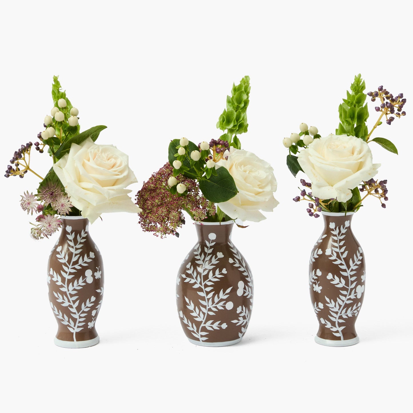 Chocolate Hand Painted Tole Bud Vases (Set of 3)