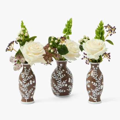 Chocolate Hand Painted Tole Bud Vases (Set of 3)