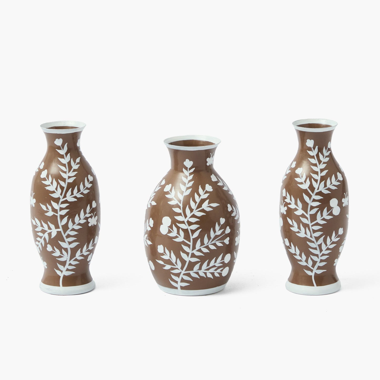 Chocolate Hand Painted Tole Bud Vases (Set of 3)