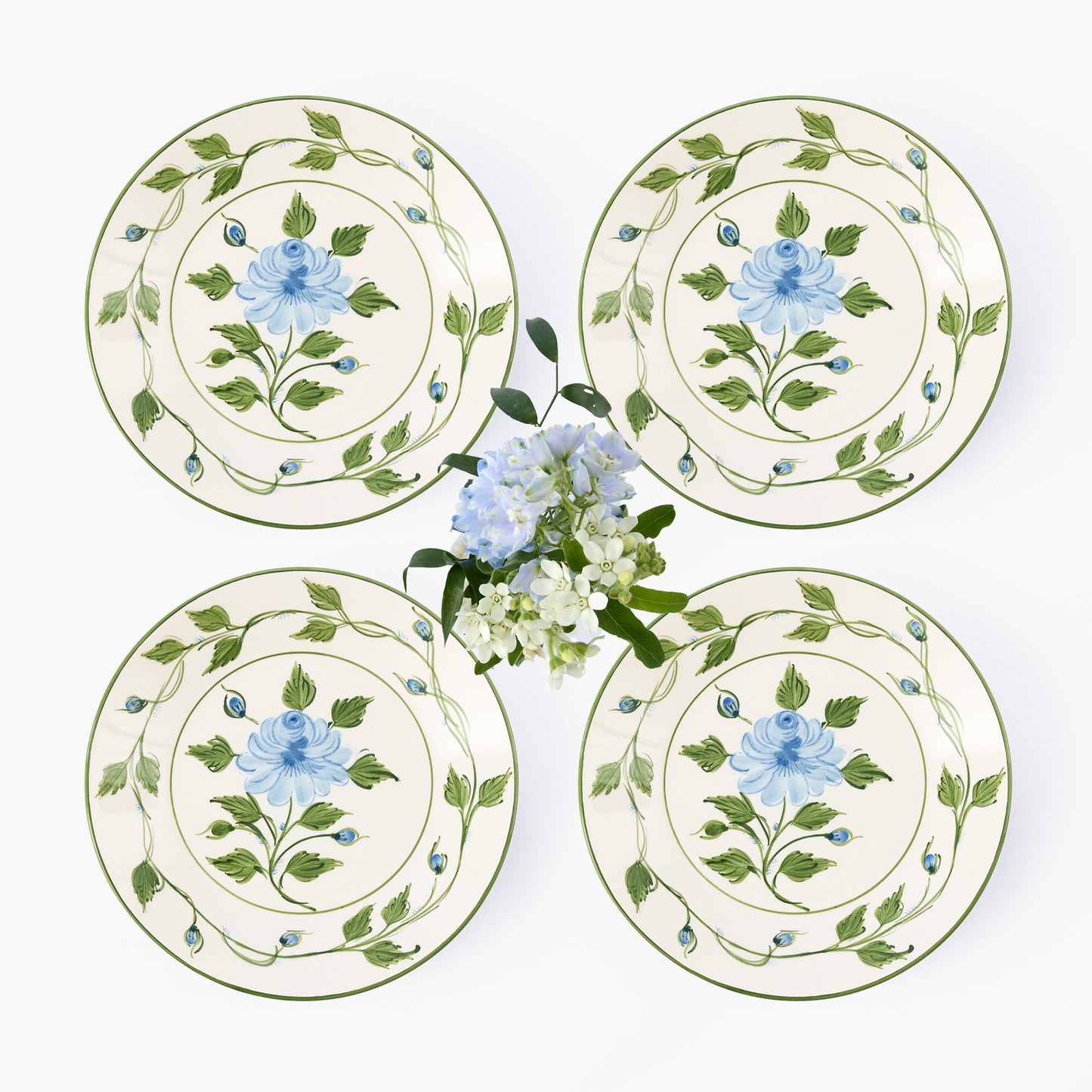 Blue Rose Bud Starter Plates (Set of 4)