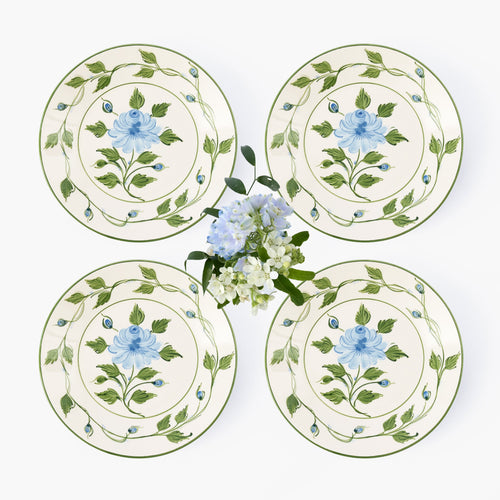 Blue Rose Bud Starter Plates (Set of 4)