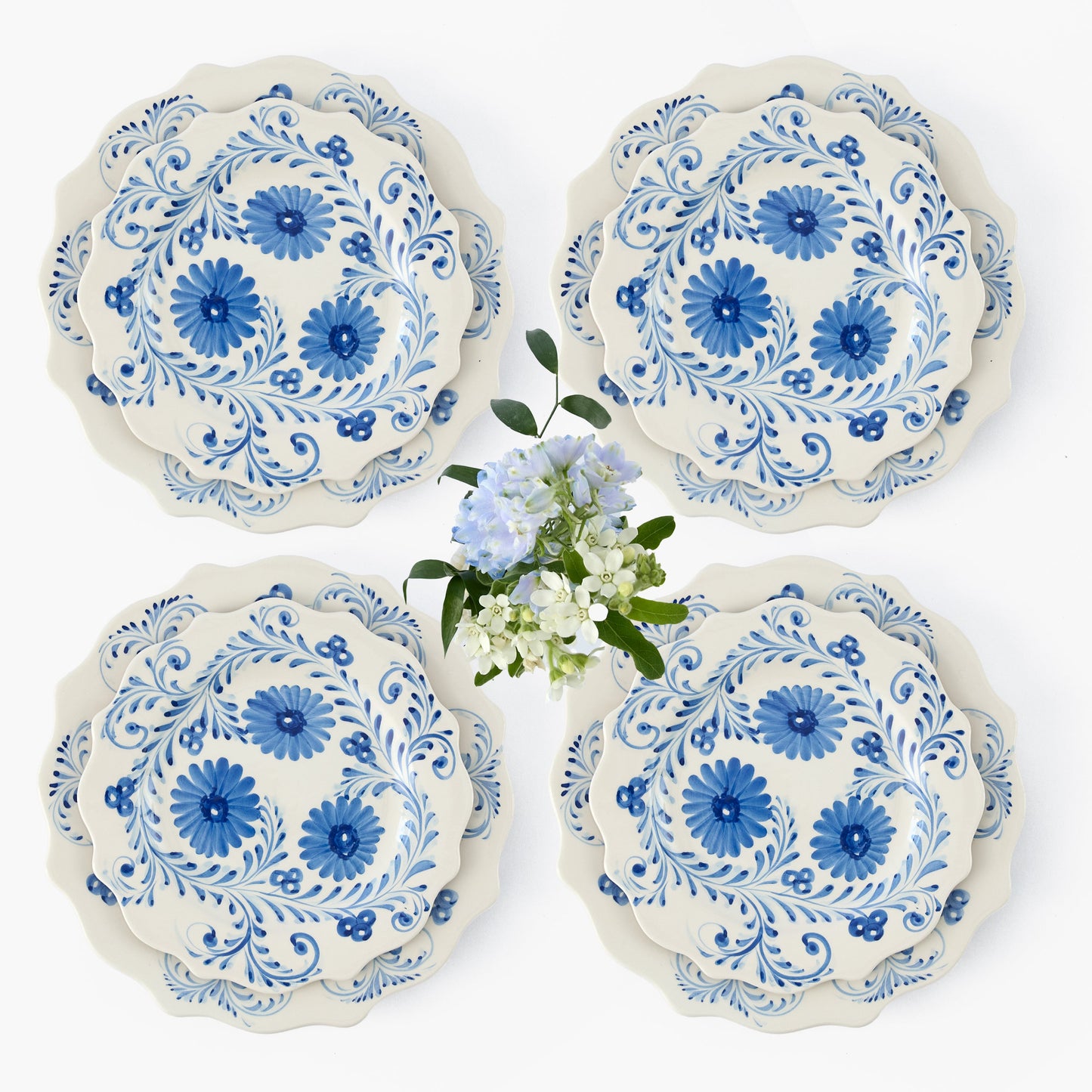 Blue Flowers Dinner & Starter Plates (Set of 8)