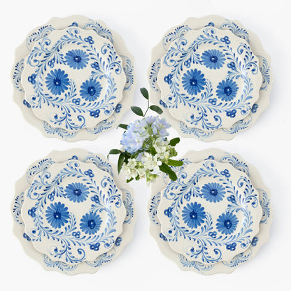 Blue Flowers Dinner & Starter Plates (Set of 8)