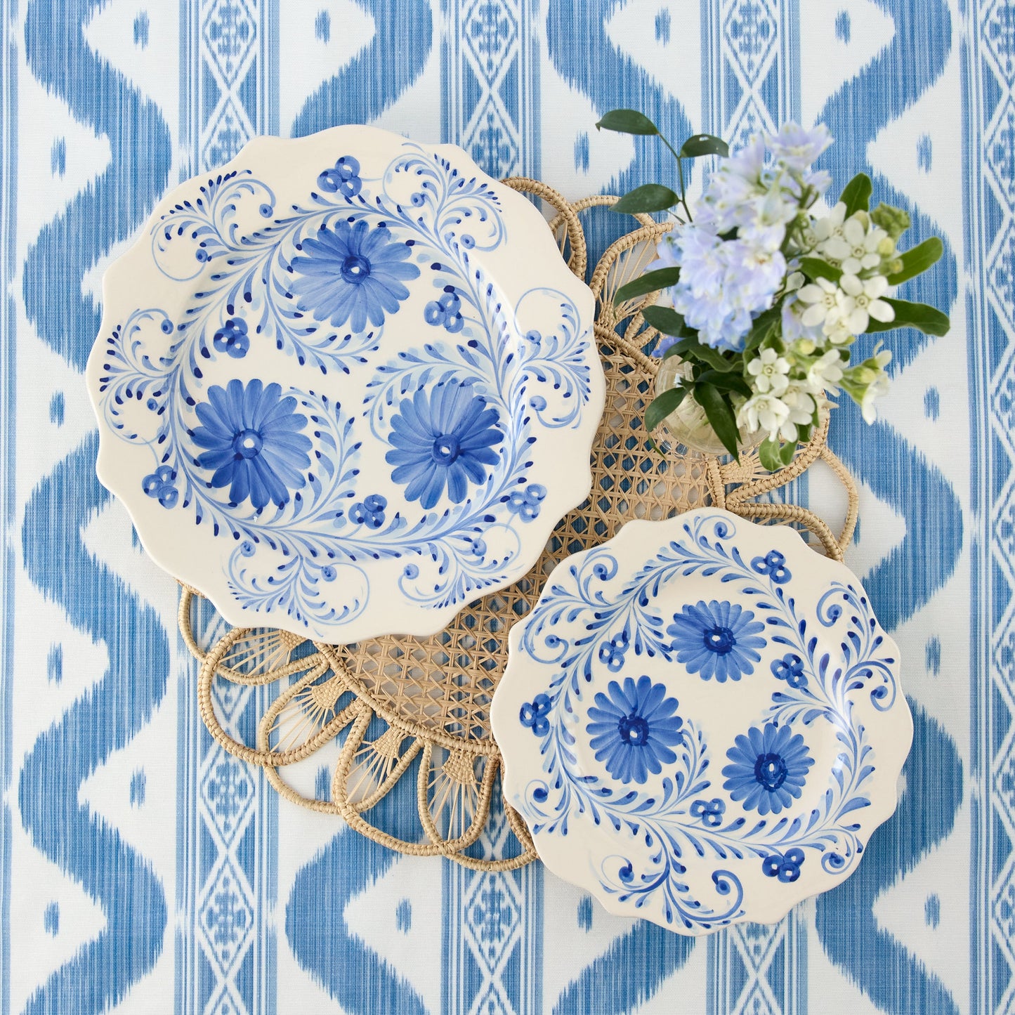 Blue Flowers Dinner & Starter Plates (Set of 8)