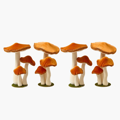 Large Orange Beaded Velvet Mushroom (Set of 4)