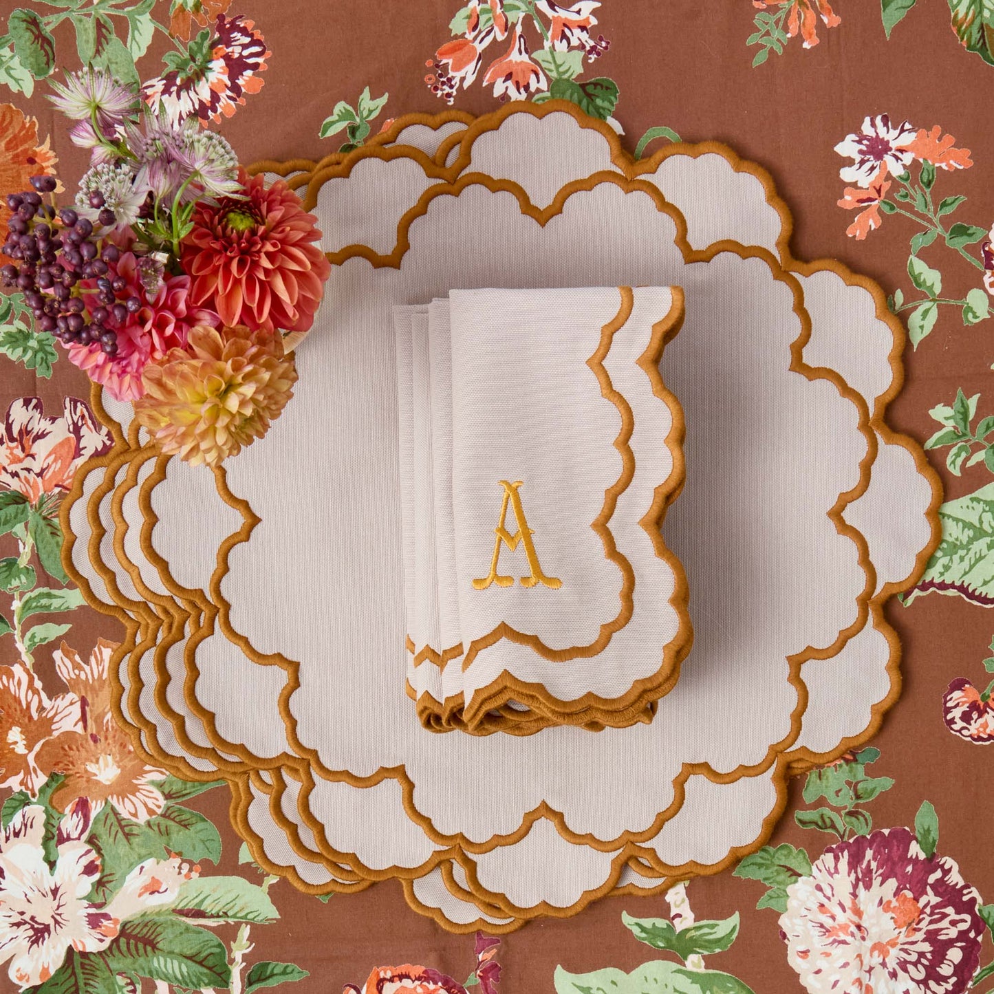 Taupe & Mustard Lily Placemats (Set of 4)