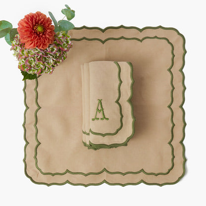 Sand & Green Elizabeth Placemats & Napkins (Set of 4)