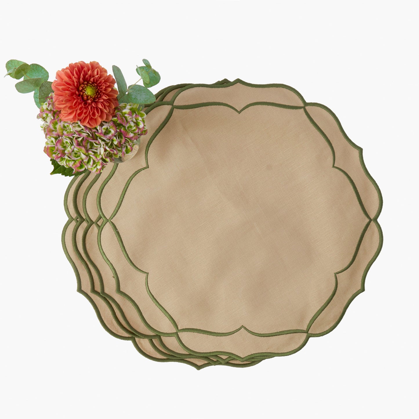 Sand & Green Elizabeth Placemats & Napkins (Set of 4)