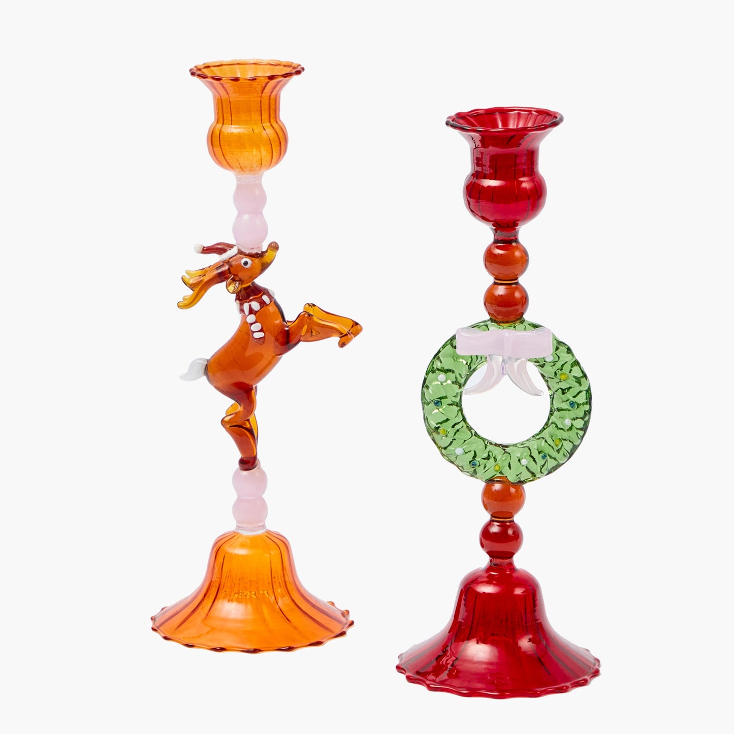 Wreath Glass Candle Holders (Pair)