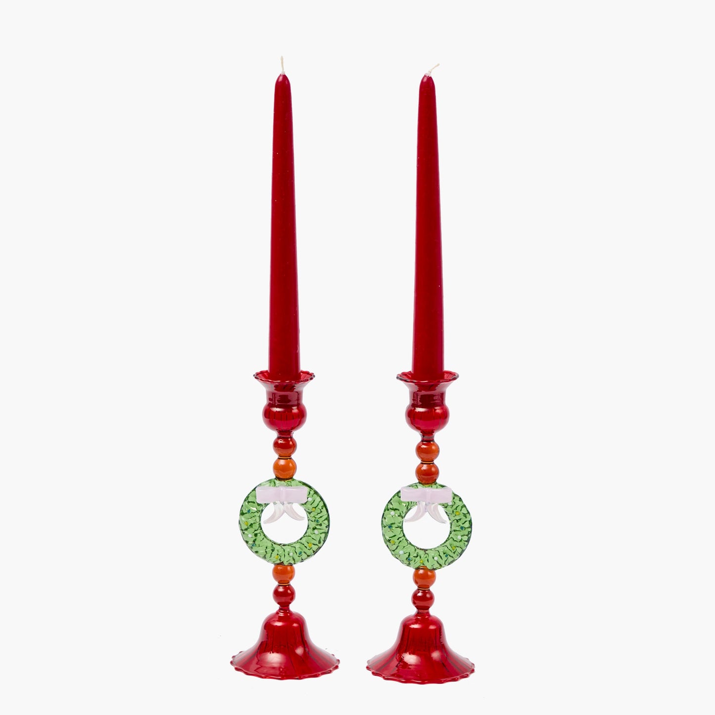 Wreath Glass Candle Holders (Pair)