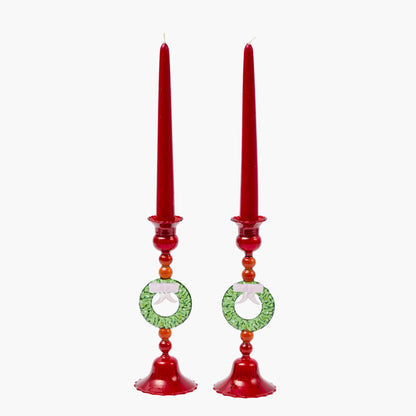 Wreath Glass Candle Holders (Pair)