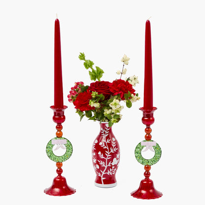 Wreath Glass Candle Holders (Pair)