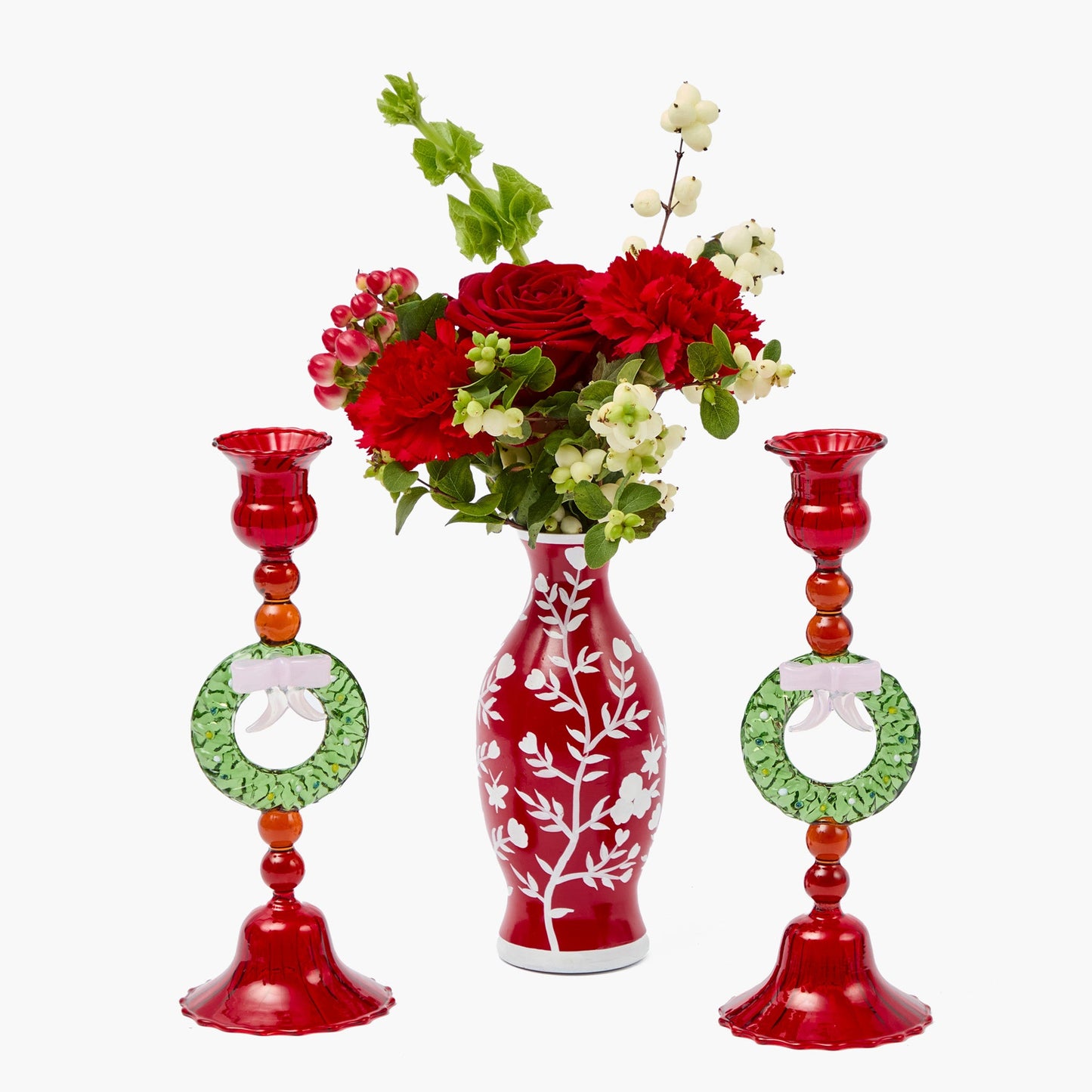 Wreath Glass Candle Holders (Pair)