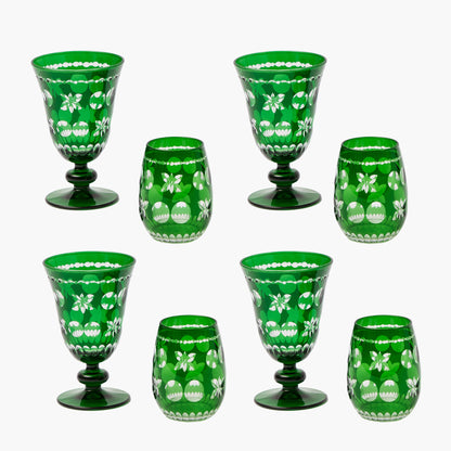 Emerald Anita Engraved Glassware (Set of 8)