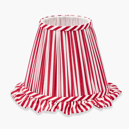 Chinoiserie Rechargeable Lamp with Red Striped Ruffle Shade (18cm)