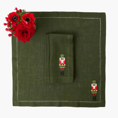 Forest Green Linen Embroidered Nutcracker Napkins (Set of 4)