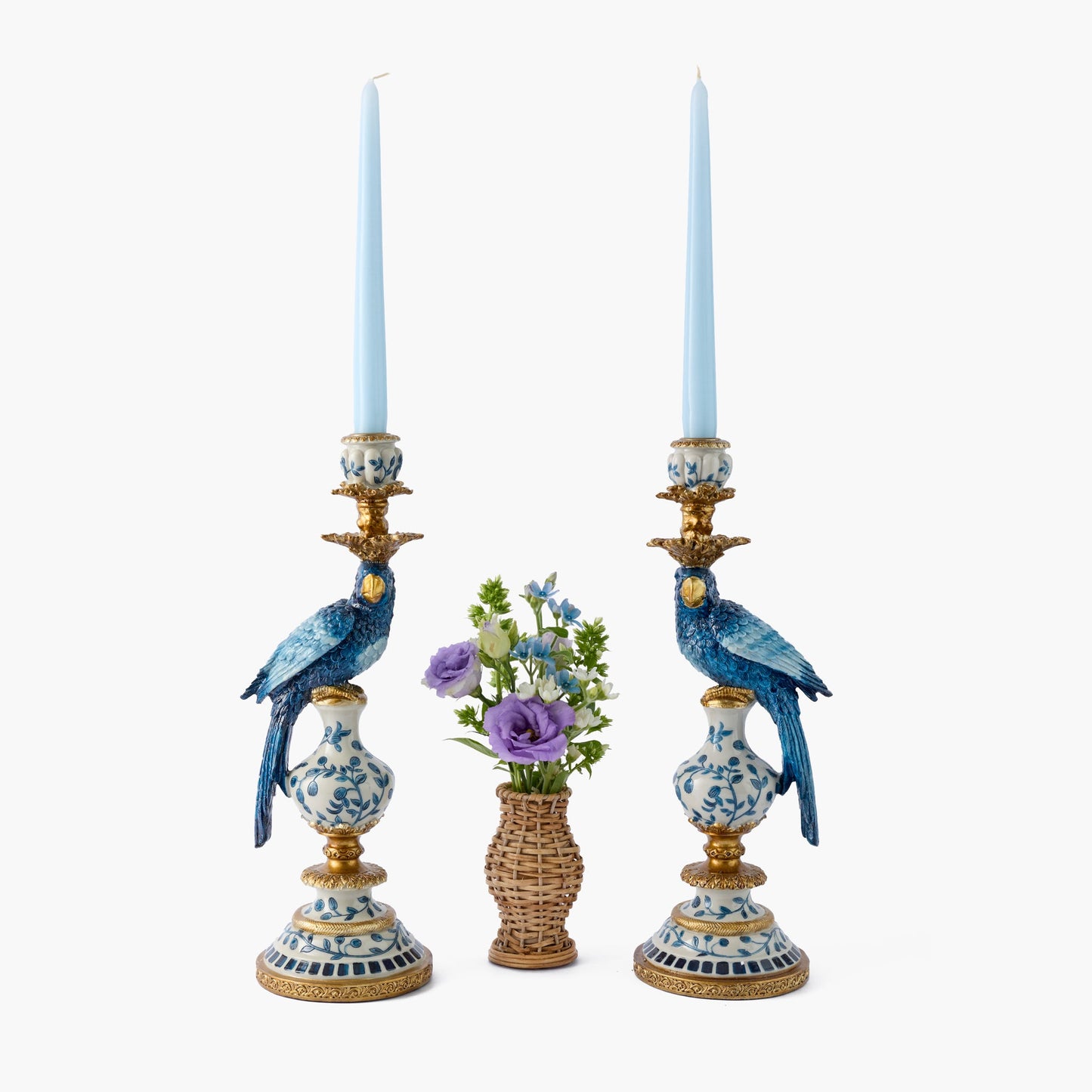 Blue Parrot Candle Holder Set