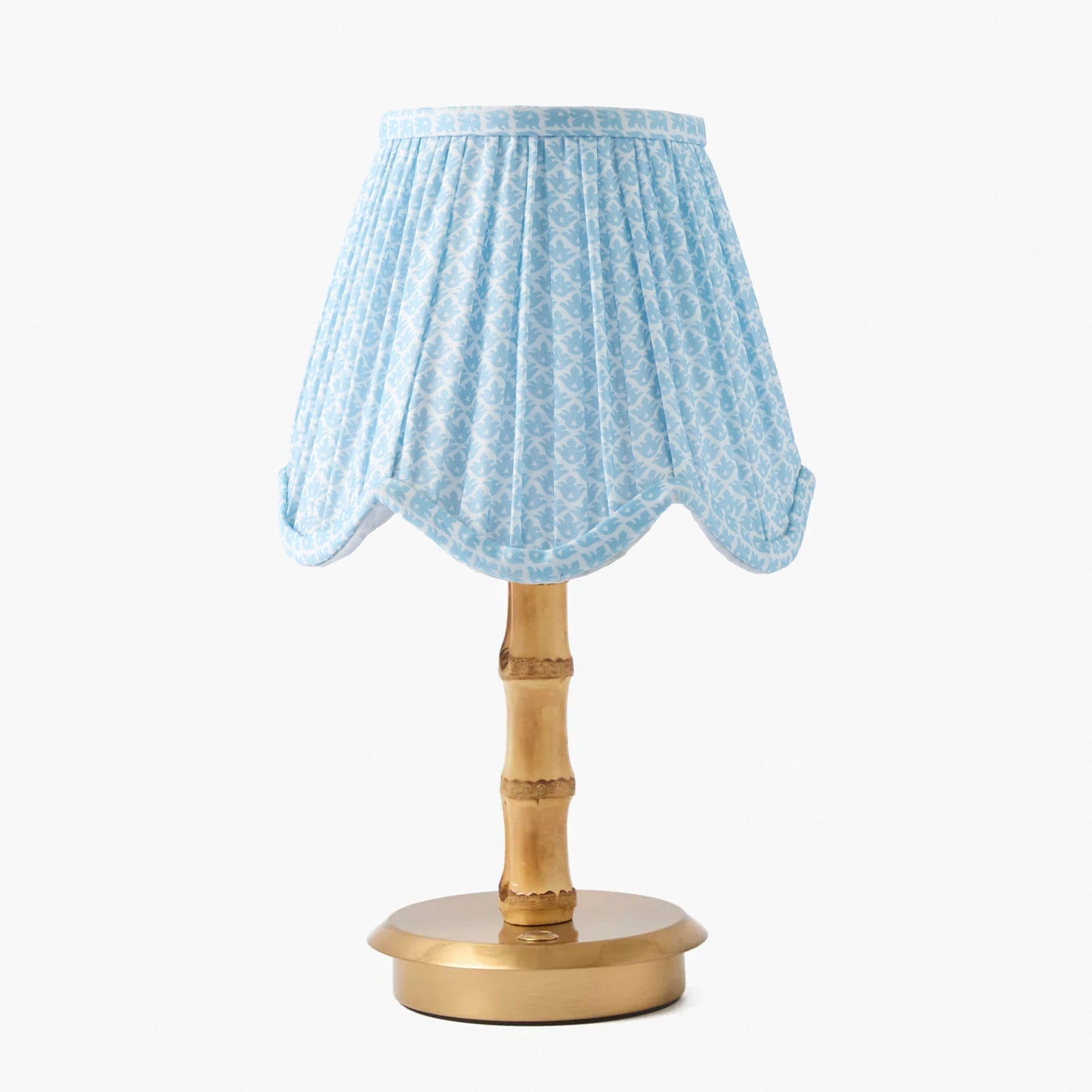 Bamboo Short Rechargeable Lamp with Soft Blue Lotus Deep Scalloped Shade (18cm)