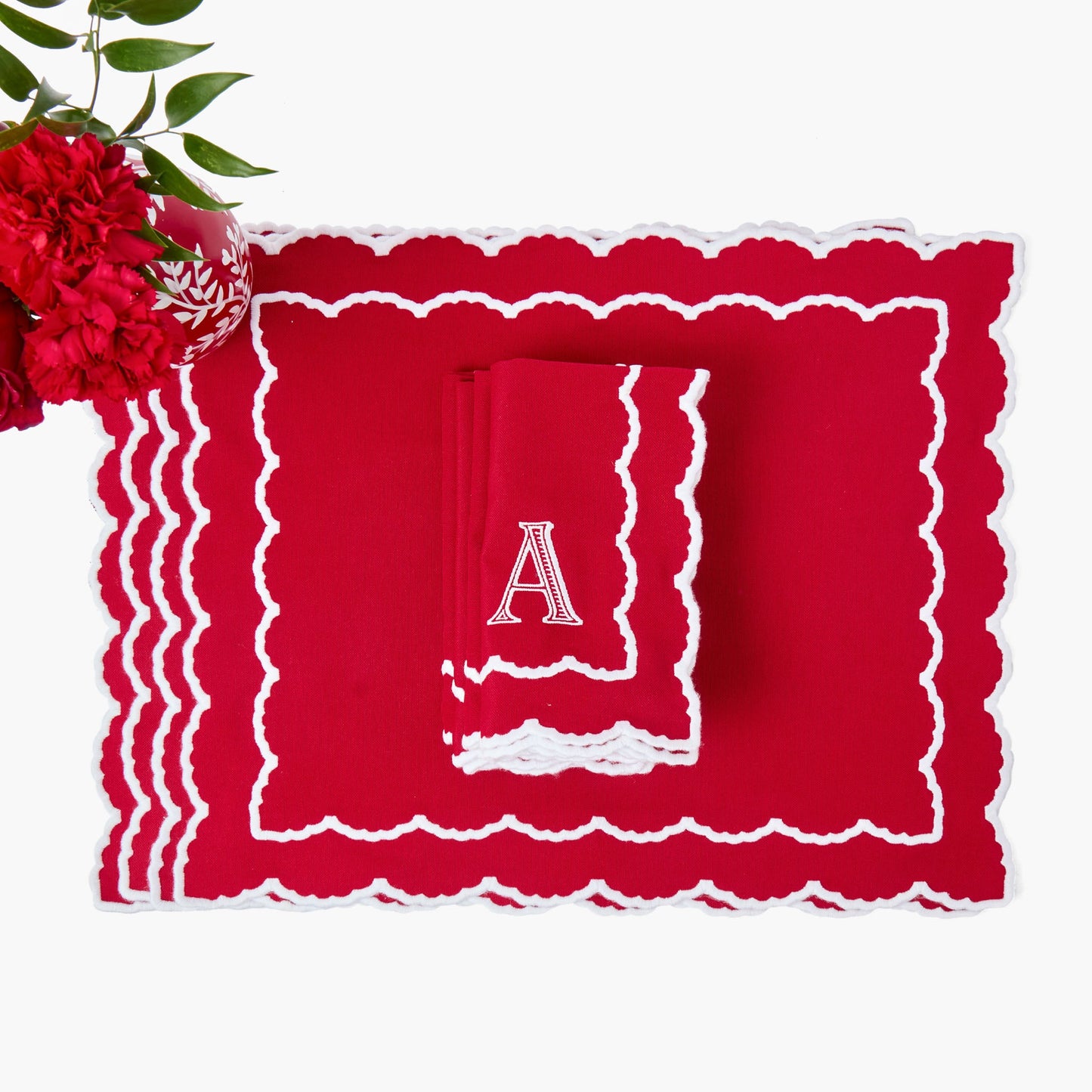 Red Elizabeth Placemats & Napkins (Set of 4)