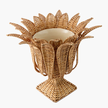 Palm Rattan Urn & Pedestal