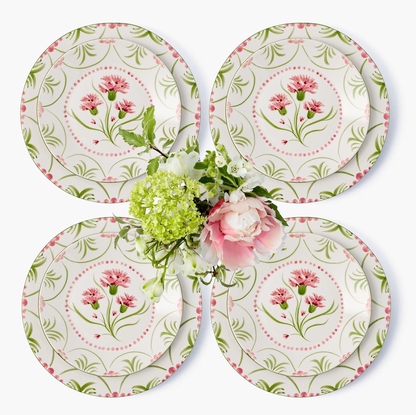 Pink & Green Santa Kristina Dinner & Starter Plates (Set of 8)