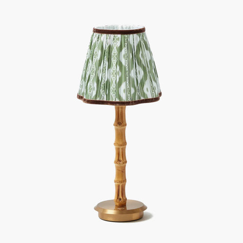 Bamboo Rechargeable Lamp with Olive & Chocolate Ikat Shade (18cm)