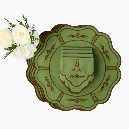 Green & Chocolate Doris Placemats & Napkins (Set of 4)