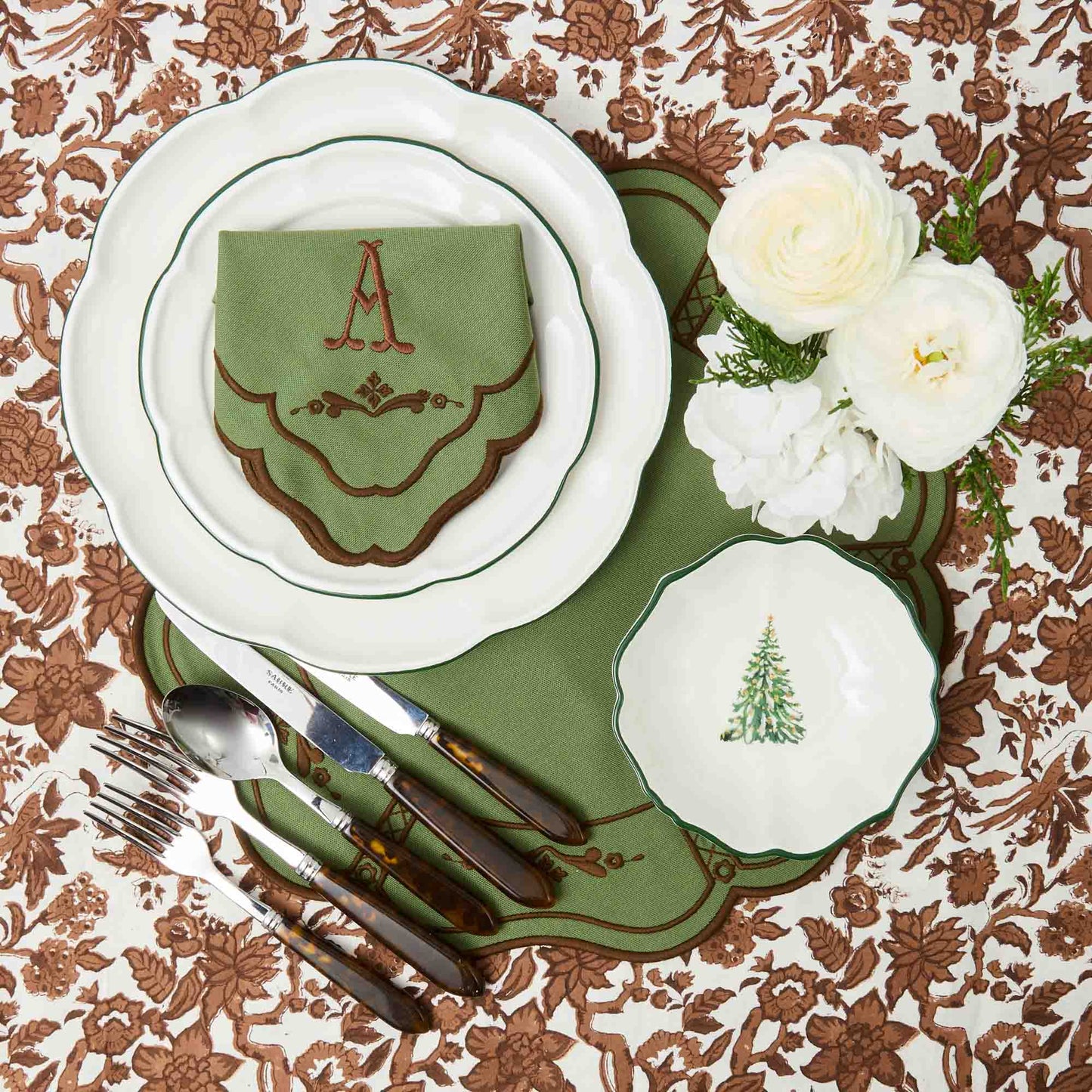 Green & Chocolate Doris Placemats & Napkins (Set of 4)