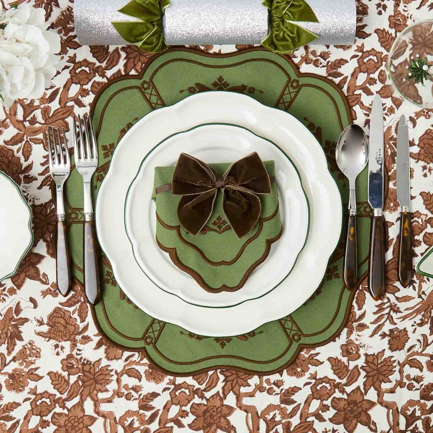 Green & Chocolate Doris Placemats & Napkins (Set of 4)