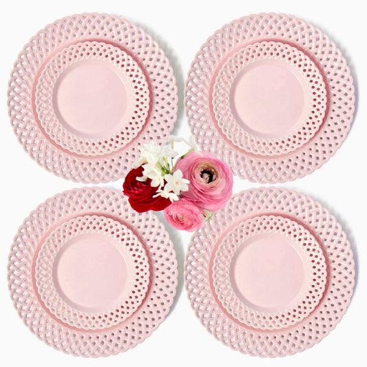 Pink Basketweave Dinner & Starter Plates (Set of 8)
