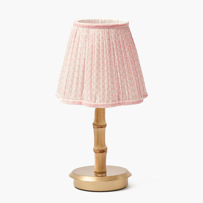 Bamboo Short Rechargeable Lamp with Pink Lotus Shade (18cm)