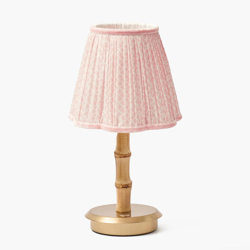 Bamboo Short Rechargeable Lamp with Pink Lotus Shade (18cm)