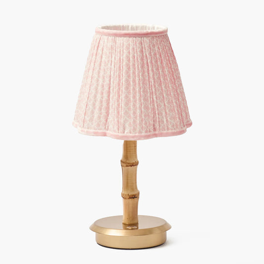 Bamboo Short Rechargeable Lamp with Pink Lotus Shade (18cm)