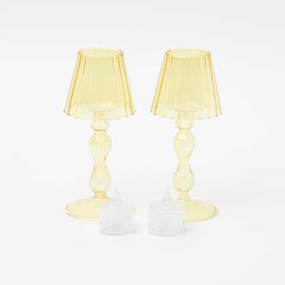 Yellow Glass Lantern Tea Light Holder (Pair) - 18cm